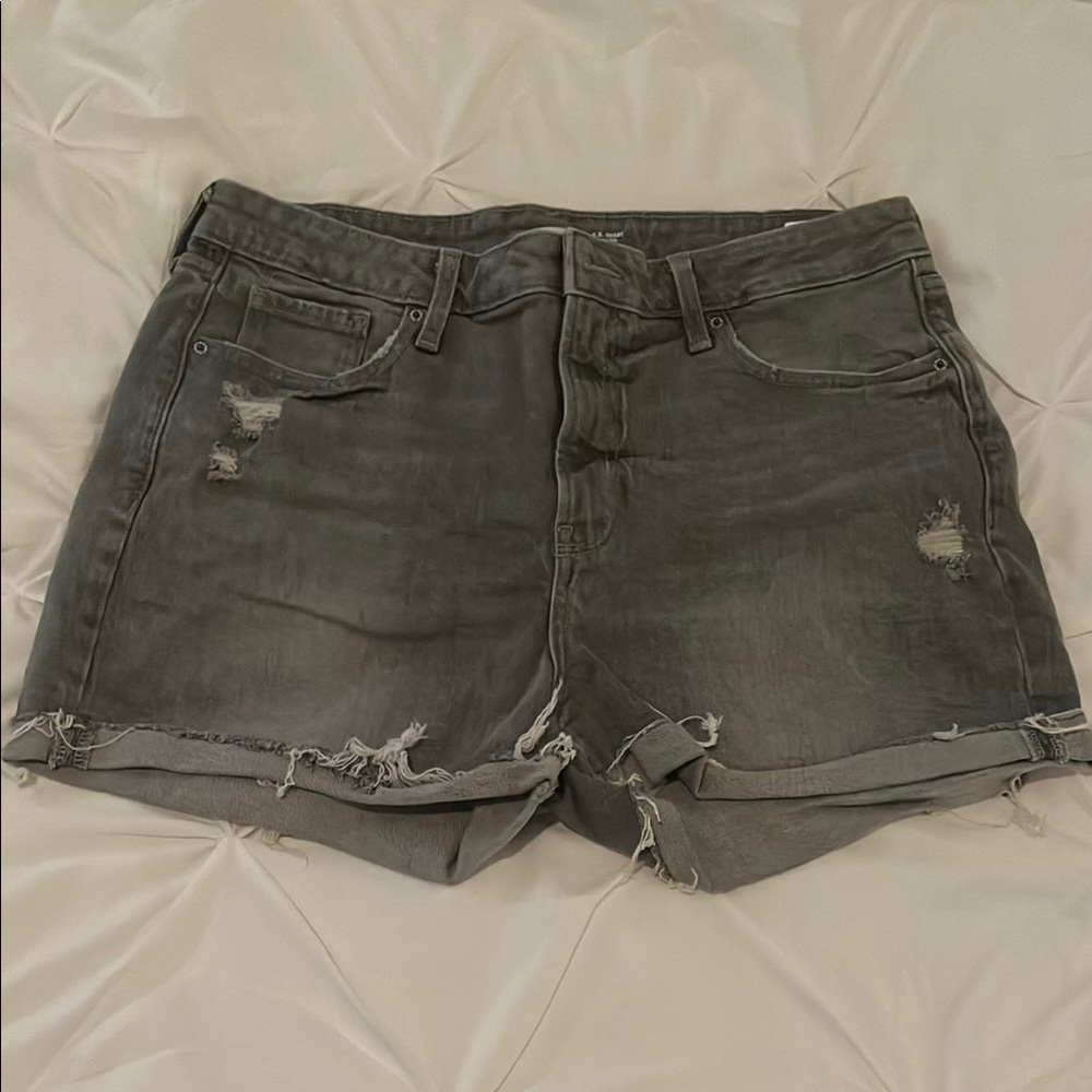 Distressed Gray Denim Shorts